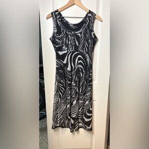 Karen Kane Black White Abstract Swirl Print Midi Dress | Size M | Sleeveless